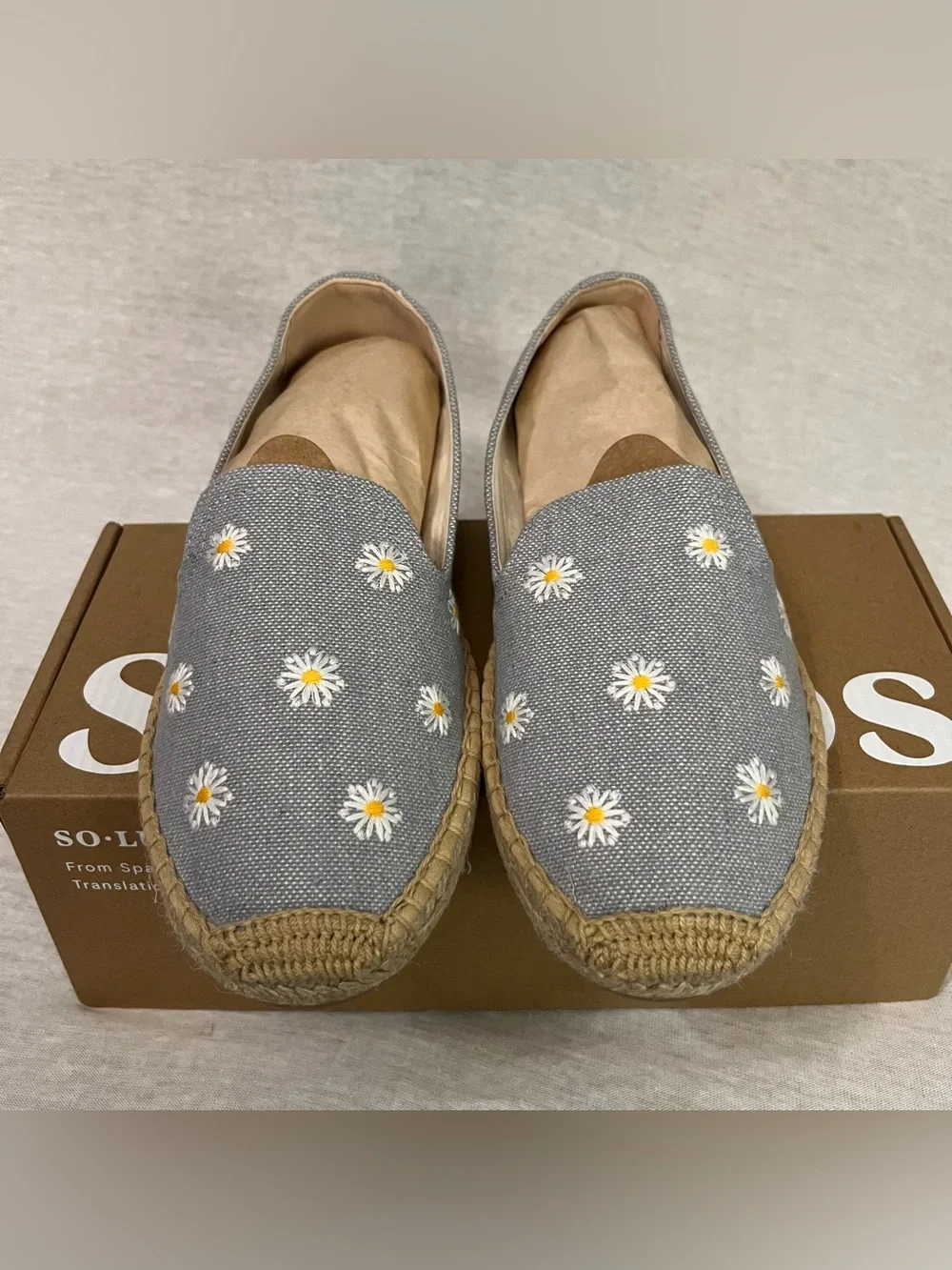 Soludos Smoking Espadrille Dolphin Blue Daisy Embroidered Slip-Ons